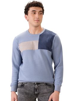 Parx - Dark Blue Regular Fit Pattern Cut and Sew Full Sleeve Sweatshirt