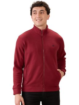 Parx - Dark Maroon Regular Fit Pattern Solid Full Sleeve Sweatshirt