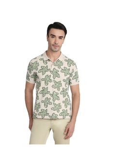 Parx - Men Medium Beige Regular Fit Printed Half Sleeve Polo T-Shirt
