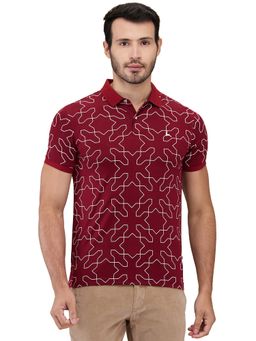 Parx - Men Dark Maroon Regular Fit Geometric Half Sleeve Polo T-Shirt