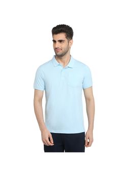 Parx - Men Regular Fit Light Blue Cotton Blend Polo Neck T-Shirt