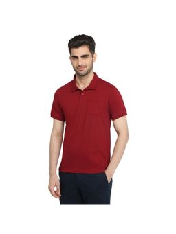 Parx - Men Regular Fit Dark Maroon Cotton Blend Polo Neck T-Shirt