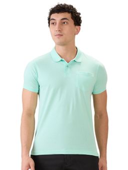 Parx - Men Regular Fit Medium Green Cotton Blend Polo Neck T-Shirt