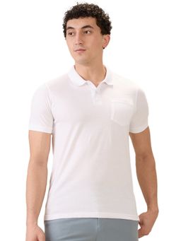 Parx - Men Regular Fit White Cotton Blend Polo Neck T-Shirt