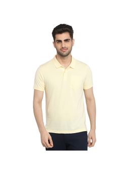Parx - Men Regular Fit Light Yellow Cotton Blend Polo Neck T-Shirt