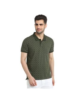 Parx - Men Regular Fit Dark Green Cotton Blend Polo Neck T-Shirt