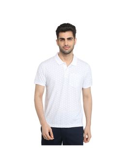 Parx - Men Regular Fit White Cotton Blend Geometric Polo Neck T-Shirt