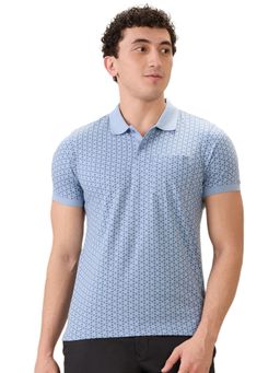Parx - Men Regular Fit Light Blue Cotton Blend Geometric Polo Neck T-Shirt