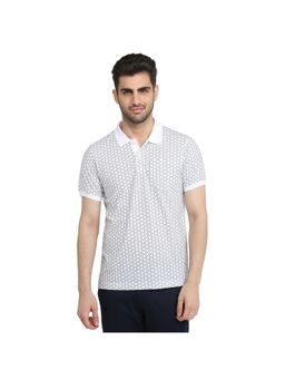 Parx - Men White Cotton Blend Geometric Polo Neck T-Shirt