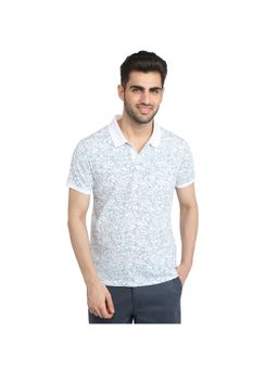 Parx - Men Regular Fit White Cotton Blend Floral Polo Neck T-Shirt