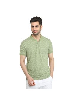 Parx - Men Regular Fit Light Green Cotton Blend Printed Polo Neck T-Shirt