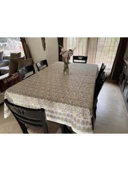 Stole & Yarn - Floral Yellow Jaipuri 6 Seater Cotton Table Cover - 8029