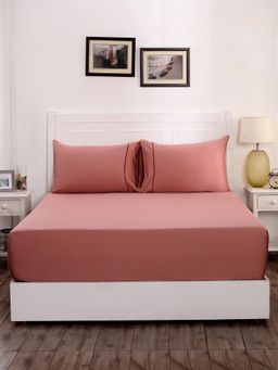 Maspar - Colorart Viola Solid 300 Tc Cotton Cameo Pink Bed Sheet With 1 Pillow Cover