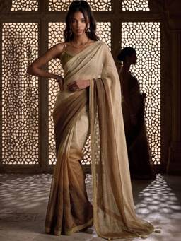 SATRANI - Brown Ombre Linen Pre-Draped Saree