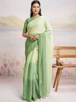 SATRANI - Pista Green Ombre Linen Pre-Draped Saree