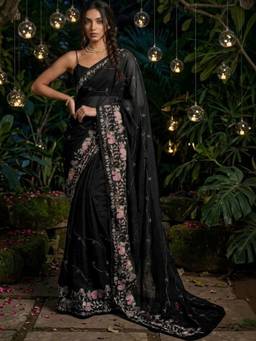 SATRANI - Black Sequins Embroidery Georgette Pre-Draped Saree