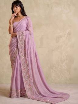 SATRANI - Mauve Sequins Embroidery Georgette Pre-Draped Saree