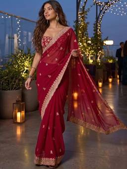 SATRANI - Pink Sequins Embroidery Tissue Silk Saree