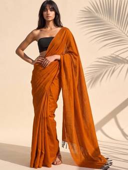 SATRANI - Rust Tassels Chanderi Cotton Saree