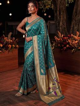 SATRANI - Teal Weaving Paithani Silk Saree