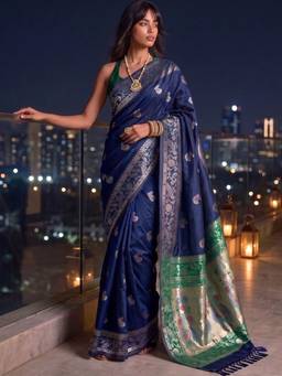 SATRANI - Navy Blue Weaving Paithani Silk Saree