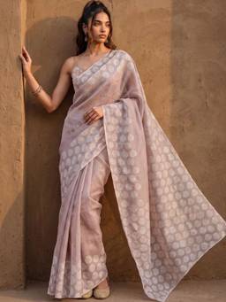 SATRANI - Mauve Printed Shimmer Silk Saree