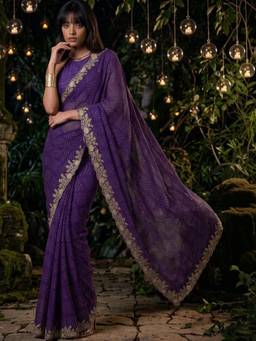 SATRANI - Purple Bandhani Printed Chiffon Saree
