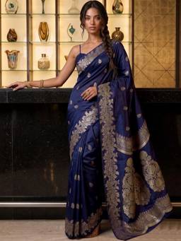 SATRANI - Navy Blue Weaving Silk Saree