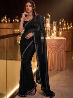 SATRANI - Black Stone Work Georgette Saree