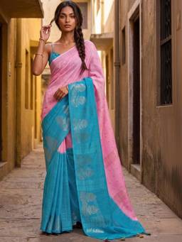 SATRANI - Light Pink Weaving Tassels Chinnon Chiffon Saree