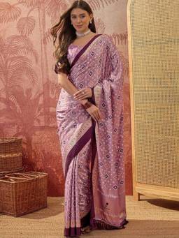 SATRANI - Mauve Bandhani Printed Foil Printed Tassels Silk Blend Saree