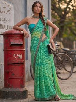 SATRANI - Light Green Printed Lace Georgette Saree