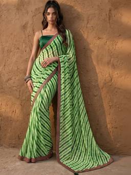 SATRANI - Green Printed Lace Georgette Saree