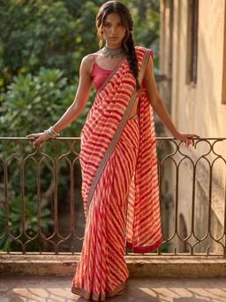 SATRANI - Red Printed Lace Georgette Saree