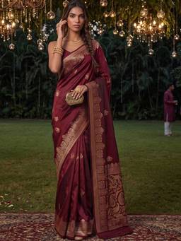 SATRANI - Maroon Weaving Silk Saree
