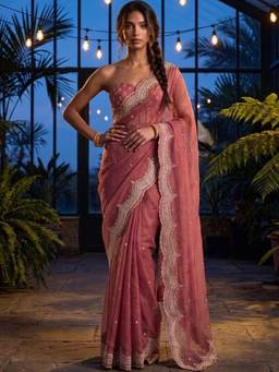 SATRANI - Mauve Embroidery and Pearl Work Georgette Saree