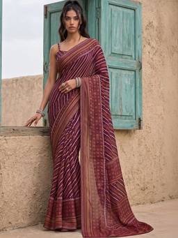 SATRANI - Wine Printed Lace Georgette Saree