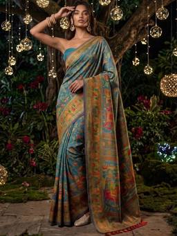 SATRANI - Rama Green Weaving Tassels Silk Saree