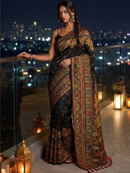 SATRANI - Black Weaving Tassels Silk Saree