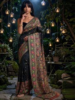 SATRANI - Black Weaving Tassels Silk Saree