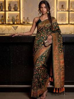 SATRANI - Dark Green Weaving Tassels Silk Saree