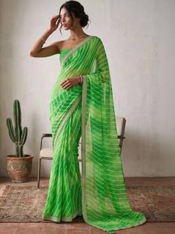 SATRANI - Green Printed Lace Georgette Saree
