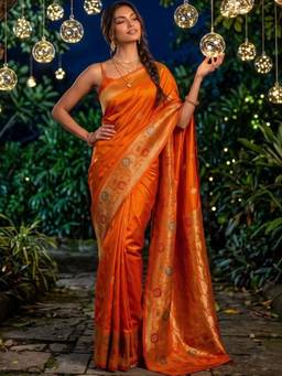SATRANI - Orange Weaving Silk Saree