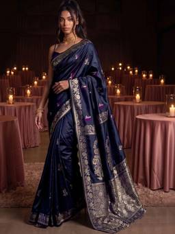 SATRANI - Navy Blue Weaving Silk Saree