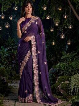 SATRANI - Purple Embroidery Stone Work Georgette Saree
