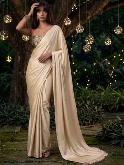 SATRANI - Light Gold Tassels Satin Saree