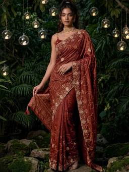 SATRANI - Rust Embroidery Chanderi Saree