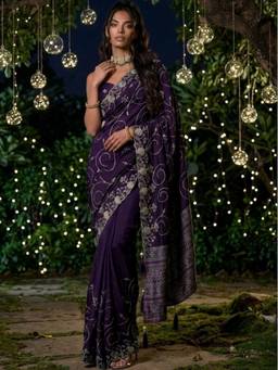SATRANI - Wine Embroidery Chanderi Saree