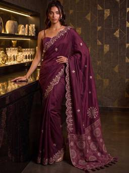SATRANI - Purple Sequins Embroidery Chanderi Saree