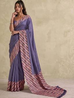 SATRANI - Dusty Violet Printed Crepe Saree